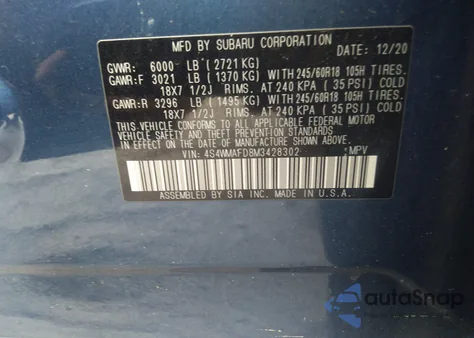 2021 Subaru Ascent Premium from USA, damaged, VIN 4S4WMAFD8M3428302